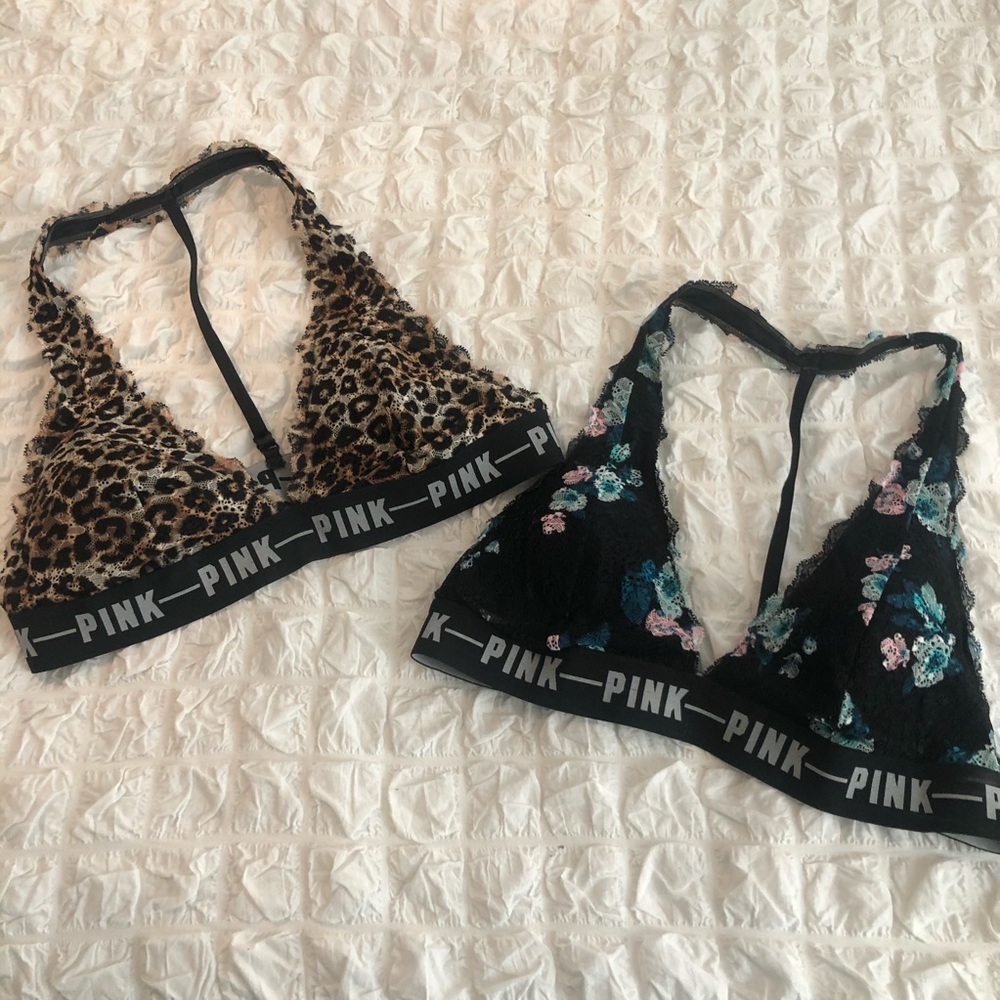 Lot of 2 PINK T Racer-back halter Bralettes LARGE